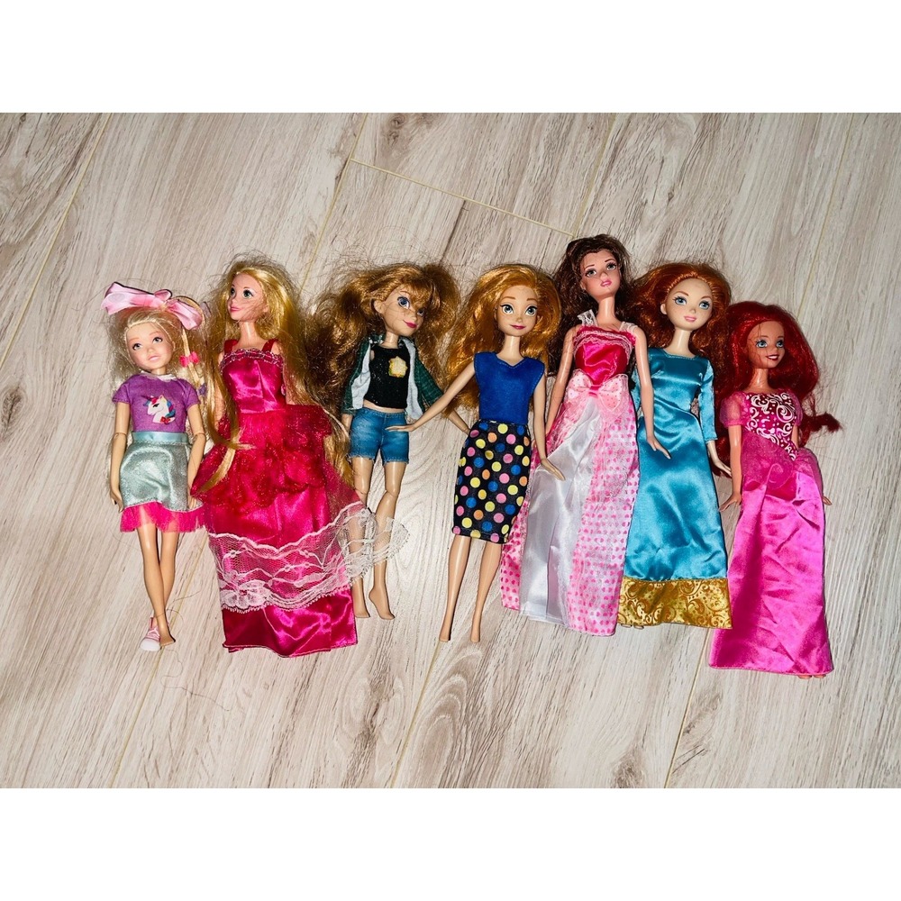 Disney Princess & Barbie Doll Lot of 7 - Merida Ariel Anna Aurora & Chelsea⁠